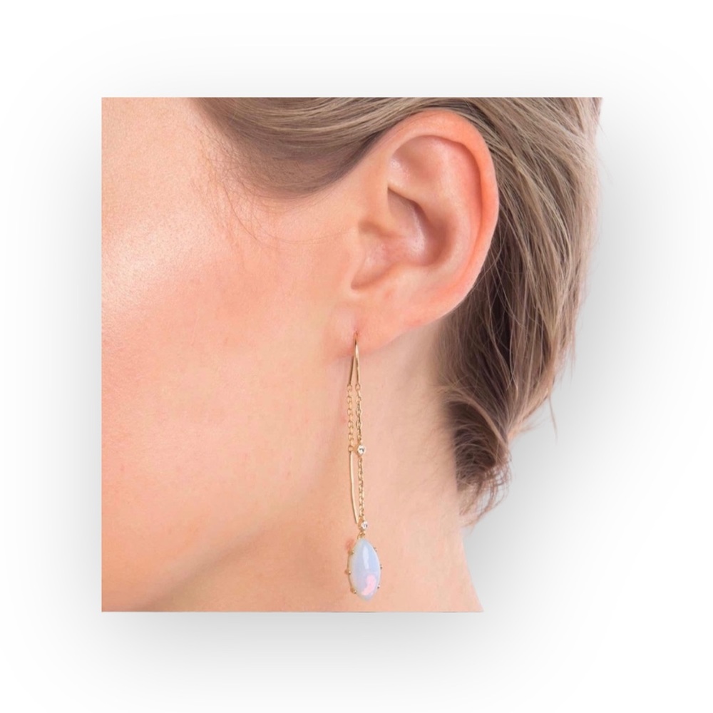 new Jules Smith ꧁ 14K Gold Plated Opal + Cubic Zirconia CZ Threader Earrings ꧂ - Picture 15 of 16
